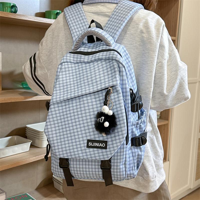 Mochila de Grande Capacidade Mochila Escolar para Campus Mochila Xadrez para o Trabalho
