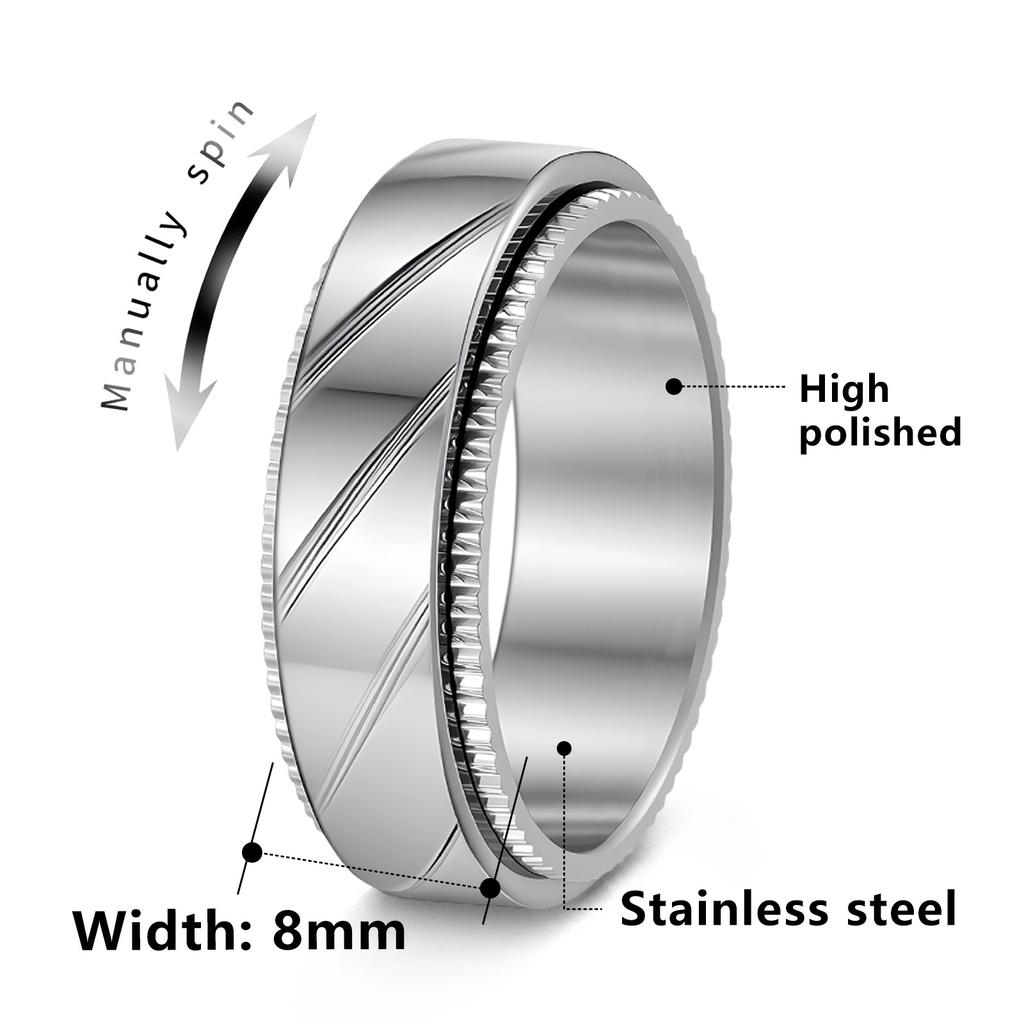 Bague Style Punk Personnalité en Acier Titane Plaqué Vide à Maille Motif 8mm Rotative