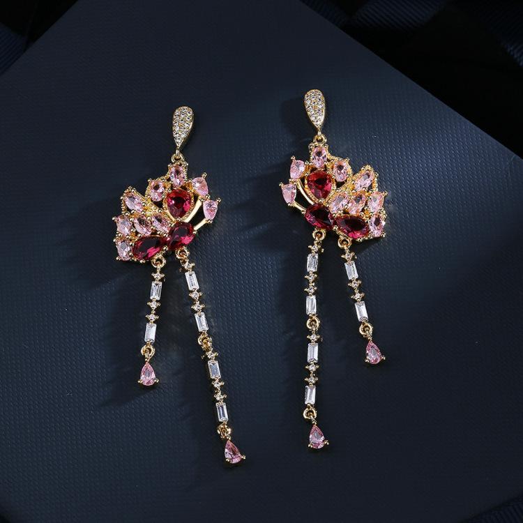 Korean Version New Color Zirconium Earrings Temperament Dinner National Style Bride Jewelry Long Tassel Butterfly Lady Earrings