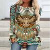 New 3D Ethnic Tribal Style Printed Round Neck Women's T-shirt Long-sleeved Bottoming Shirt Casual Loose Top Breathable Pullover