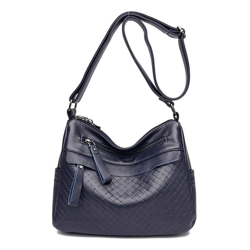 

Сумка среднего возраста с тисненым ромбовидным узором, на плечо, 2025 новая, многослойная, из мягкой кожи, однотонная, большой вместимости, с несколькими карманами, сумка-кроссбоди синий