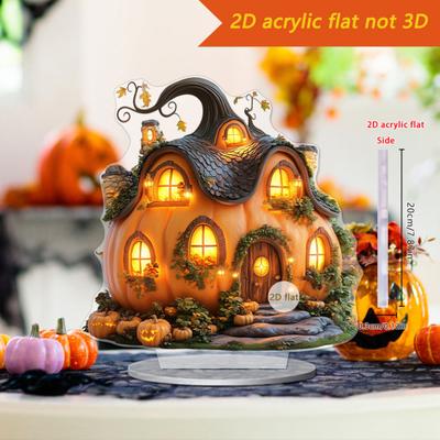 Halloween Ornaments 2D Acrylic Flat Ghostly Candlelight Decoration Spooky Night Light Ornaments for Desk Home Office Cafe