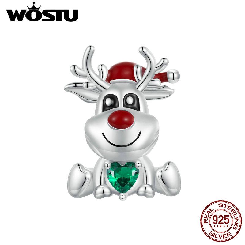 

WOSTU стерлингового серебра 925 пробы подвески в виде лося рождественские бусины в виде оленя подходят оригинальные браслеты женские ювелирные изделия «сделай сам» 925 silver