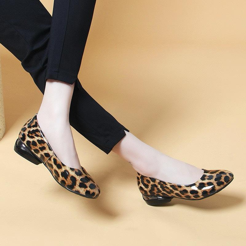 Shallow Flat Shoes Women's Spring and Summer Niche Personality Leopard Print One Pedal Low Heel