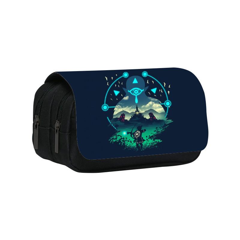 Zelda Themed Pattern Double Layer Flip Cover Stationery Storage Pencil Bag For Students And Office Use