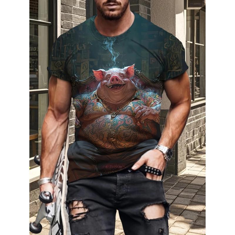 T-shirt da uomo estiva con stampa di animali arrabbiati, casual, a maniche corte, alla moda, streetwear, abbigliamento maschile oversize, t-shirt con scollo a giro