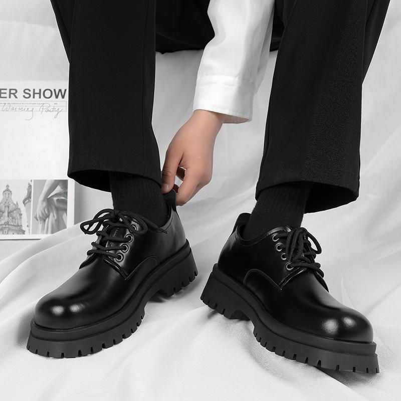 FashionMens Thick Platform Formal Shoes Round Toe Slip On Genuine Leather Shoes Lace Up Casual Shoes Daily Wedding Party Shoes for Men