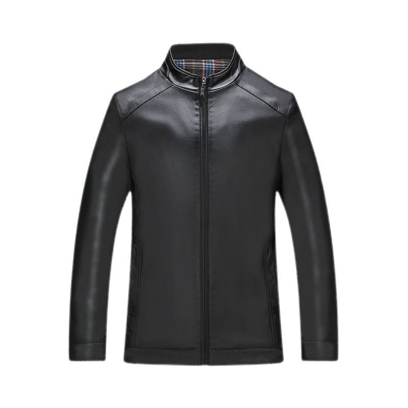 Jaqueta de couro pu masculina de meia-idade, casaco de couro grosso com lã, gola de lapela casual, primavera, outono e inverno