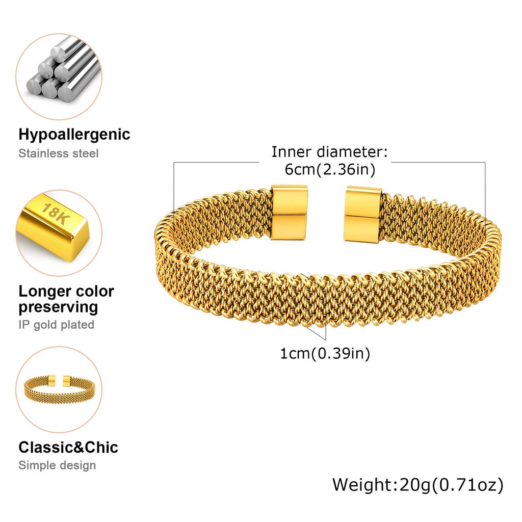 10mm Braided Stretch Strap Open Bracelet,Personalised Mesh Cuff Bracelets,Stainless Steel Women's Bracelet,Fashion Jewelry Gifts