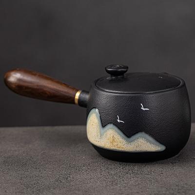 320ml Ceramic Teapot, Coarse Earthenware Side-Handled Teapot, Black Pottery Gongfu Tea Set