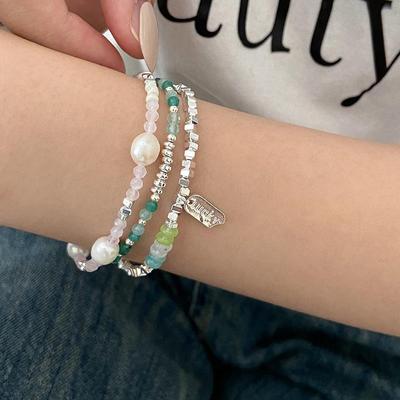 Bracciale di Perle d'Acqua Dolce e Cristalli Verdi - Nuovo Design 2022 per Donna