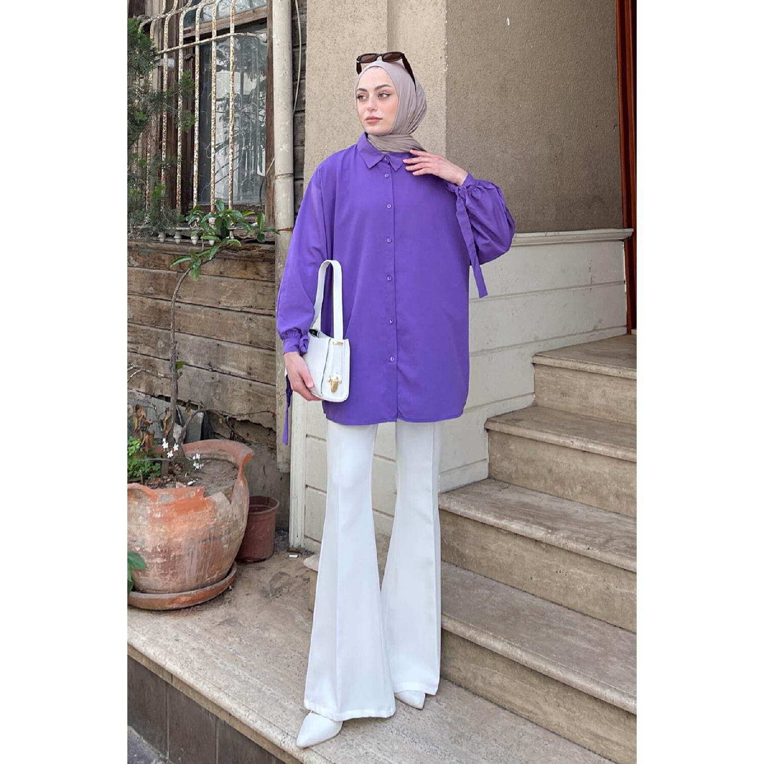 

Sleeve Detailed Shirt Purple S коричневый