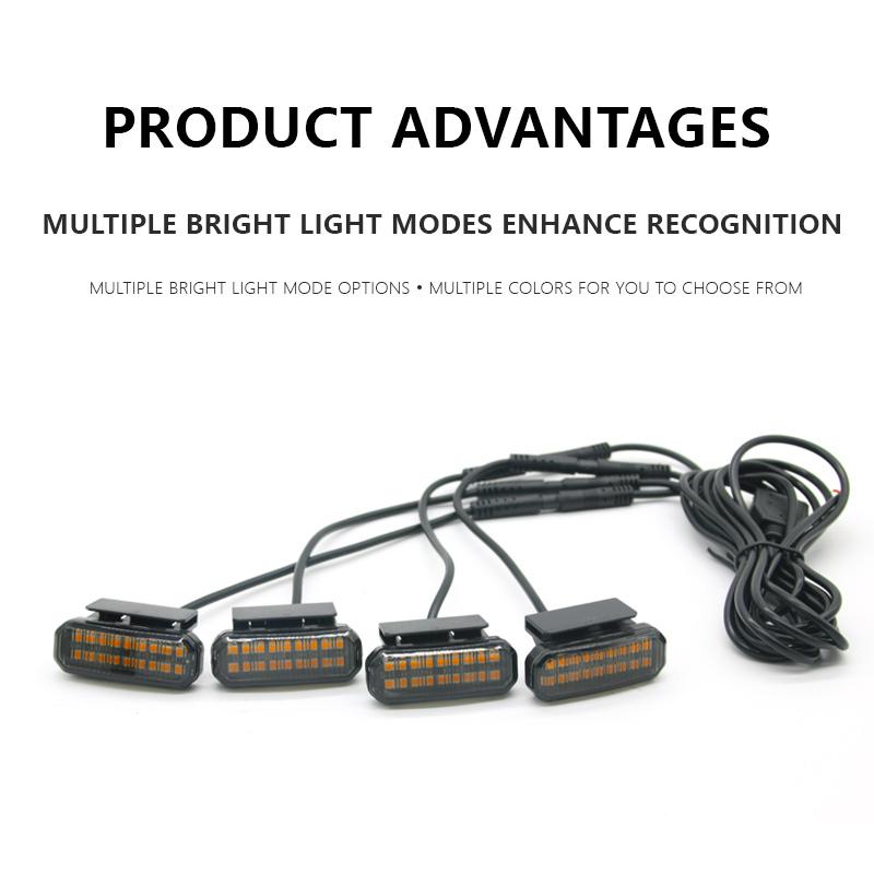 4PCS automotive universal clip LED front grille light with wiring harness and fuse upgrade buckle grille light yellow