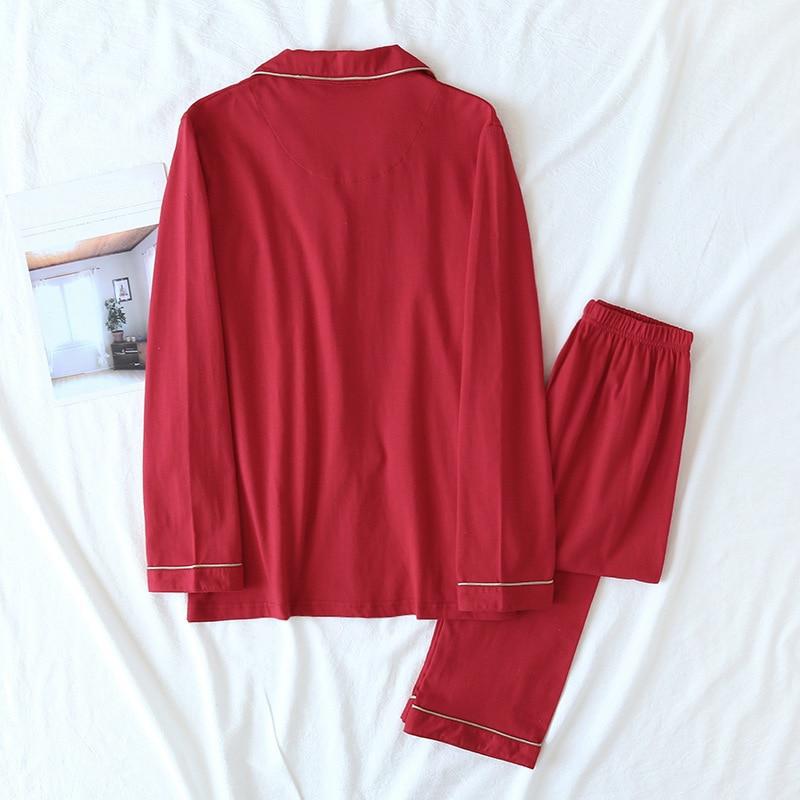 New Spring and Autumn Couple Knit Pajamas, Long-sleeved Trousers, Two-piece 100% Cotton Red Women's Home Clothes Suit
