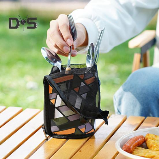 Outdoor Cutlery Storage Bag with Mesh Pocket Waterproof Portable Travel Camping Picnic Chopstick Fork Spoon Utensils Organizer Drying Carrying Bag