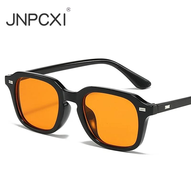 JNPCXI Square Candy Color Women Sunglasses Retro Rivets Men Trending Orange Sun Glasses Shades UV400