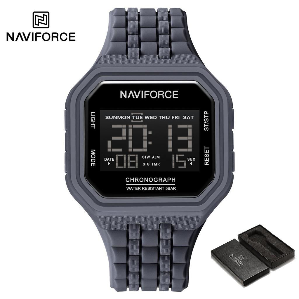 Naviforce LCD Digital Klokke for Menn Silikonreim Alarm Kronograf Dato Kalender Vanntett Utendørs Multifunksjonell Herre Gutt Klokke NF7116