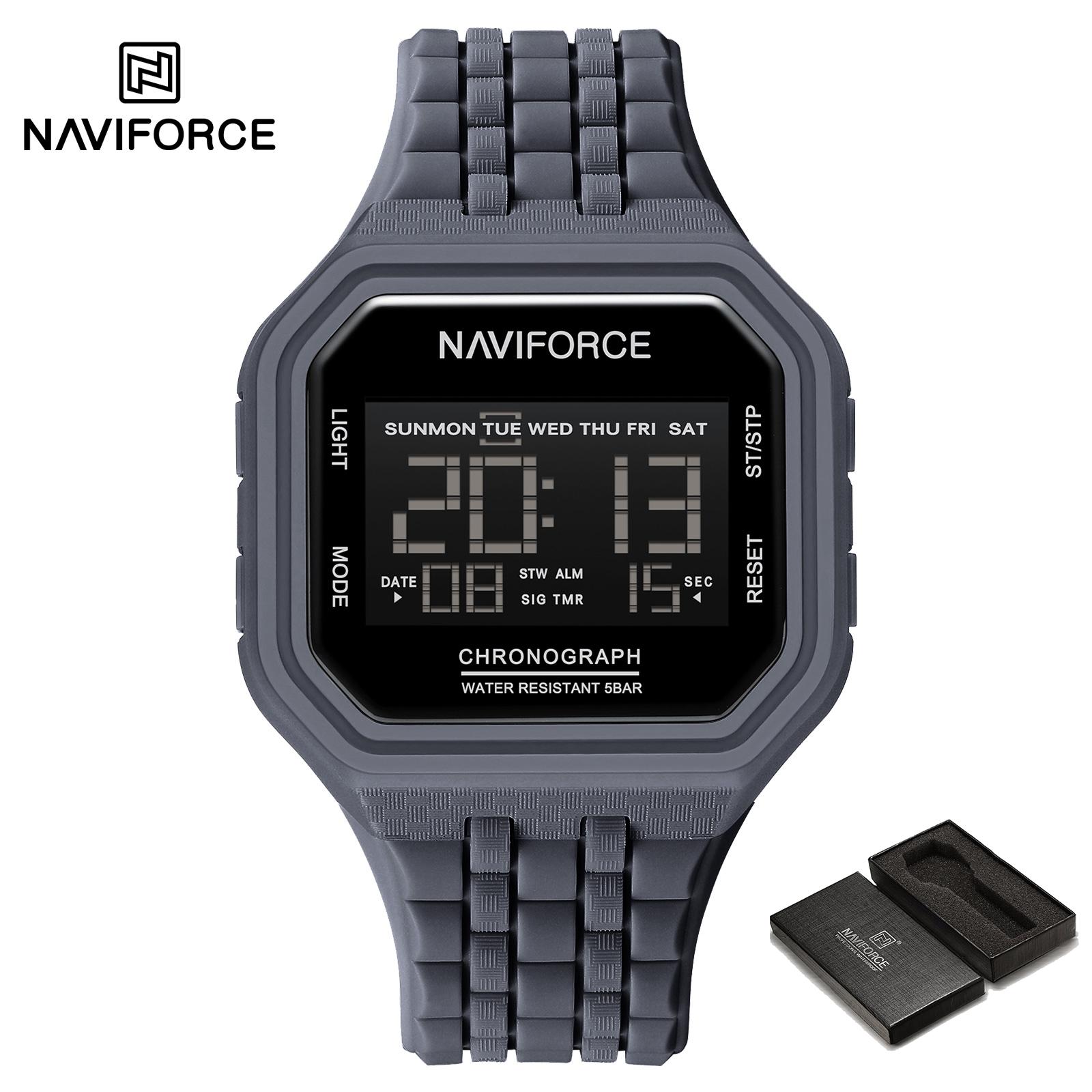 

NAVIFORCE LCD Digital Watch for Men Silicone Strap Alarm Chronograph Date Calendar Waterproof Outdoor Multi-function Men s Boy Watch NF7116 сірий