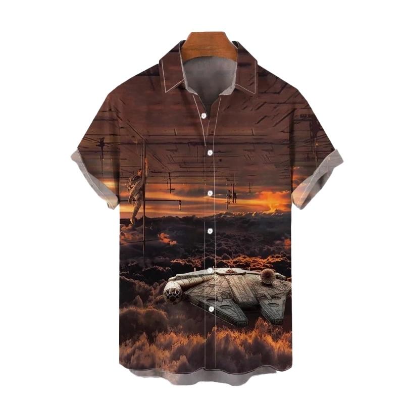 Hawaiian Shirt: Airplane Print Short Sleeved Quick Drying Beach Casual Party Holiday Shirt