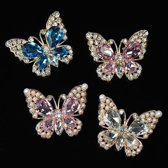 Rhinestone Butterfly Shoe Charm Flat Back Alloy Butterfly Charm Sparkling Butterfly Accent Accessories for Bracelets Bags DIY Crafts