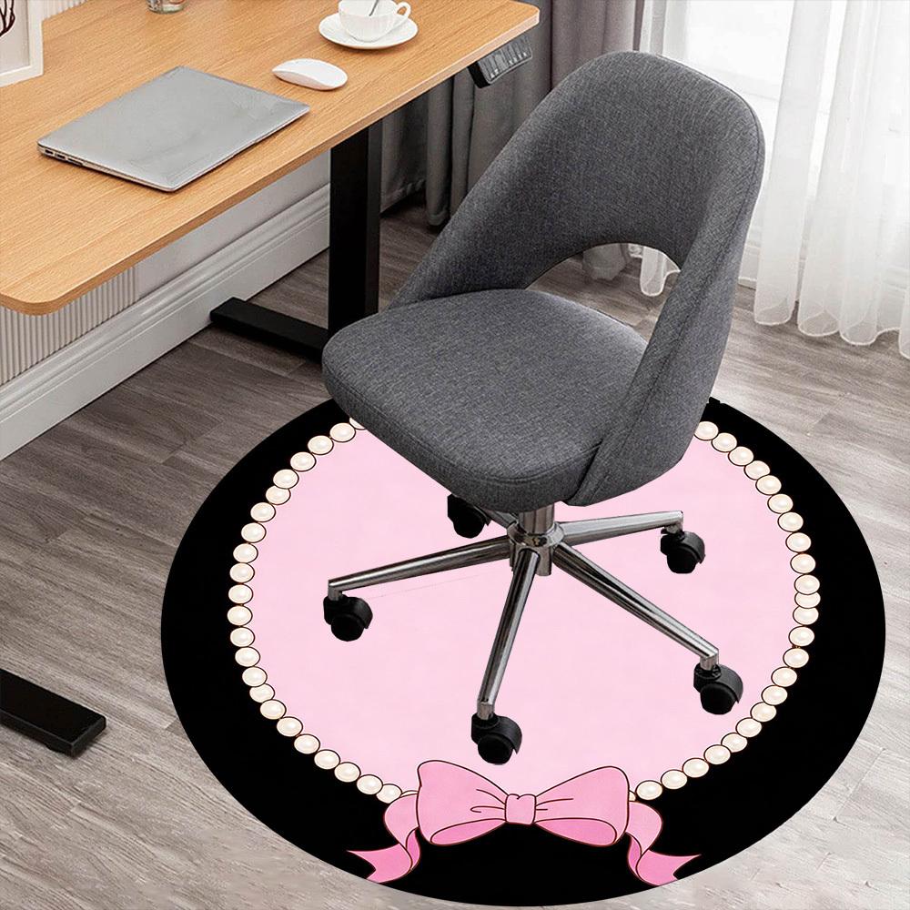 1pc Pearl Bow Round Chair Mat Office Area Rug - Non-Slip, Floor Mat for Office, Bedroom, and Indoor Decor P127219