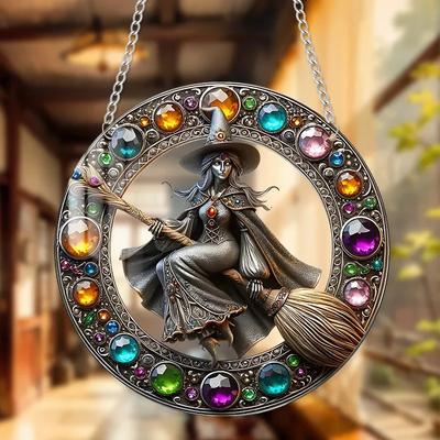 1PC Magische Edelstein Hexe Cartoon Figuren bemalt Glas Acryl Disc Kette Anhänger Outdoor Dekoration