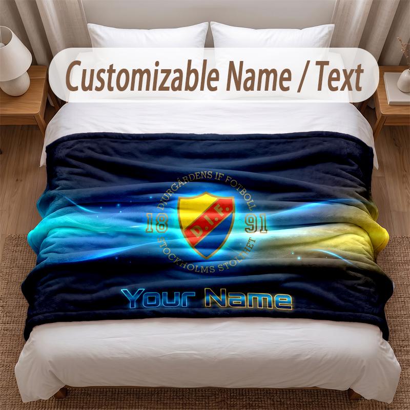 Djurgårdens IF Printed Flannel Blanket Custom Name Text Soft Warm Throw For Bedroom Holiday Gift