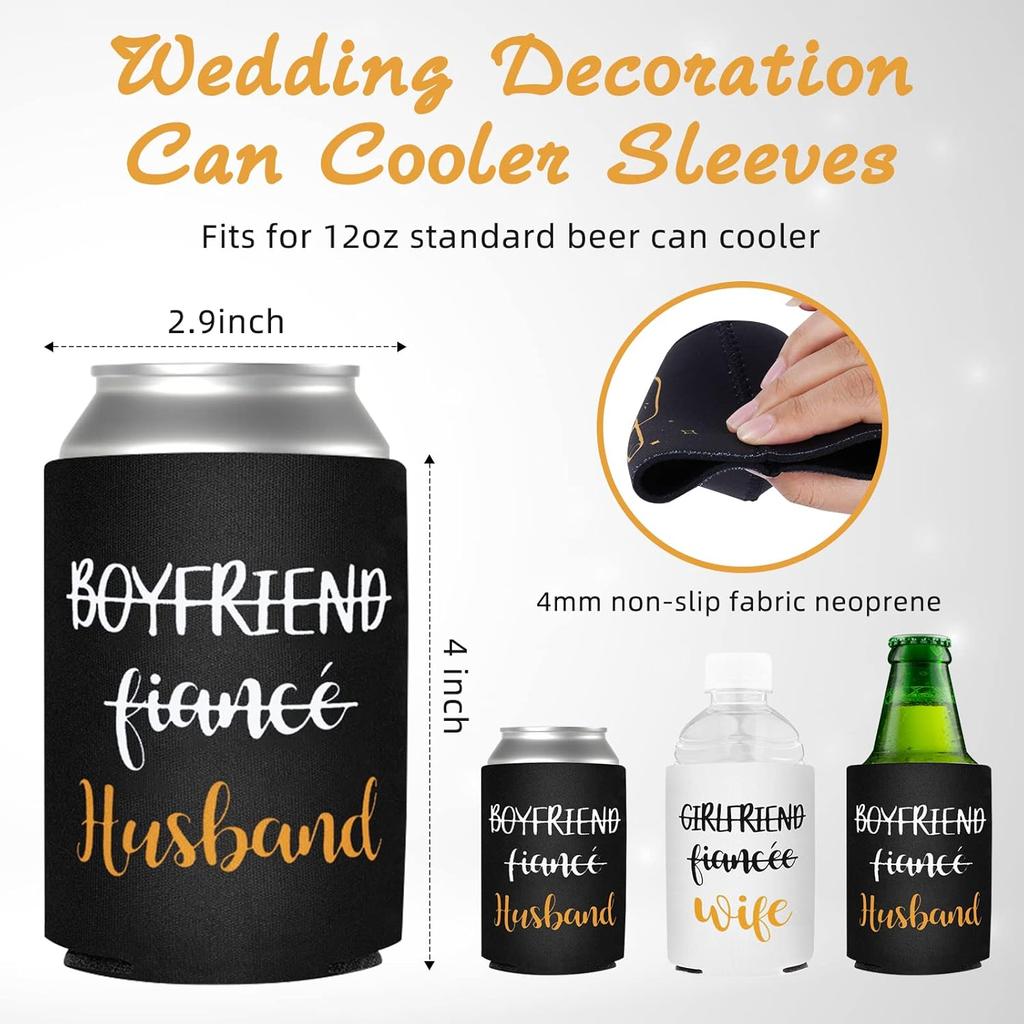 Wedding Can Cooler Sets, Personalized Wedding Gifts for Couples, Husband and Wife, Bottles and Cans Collapsible Sleeve, Neoprene Insulator Can