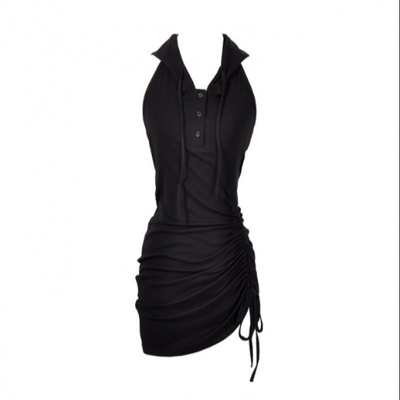 Women s Summer Backless Slimming Hooded Tank Dress Small чёрный