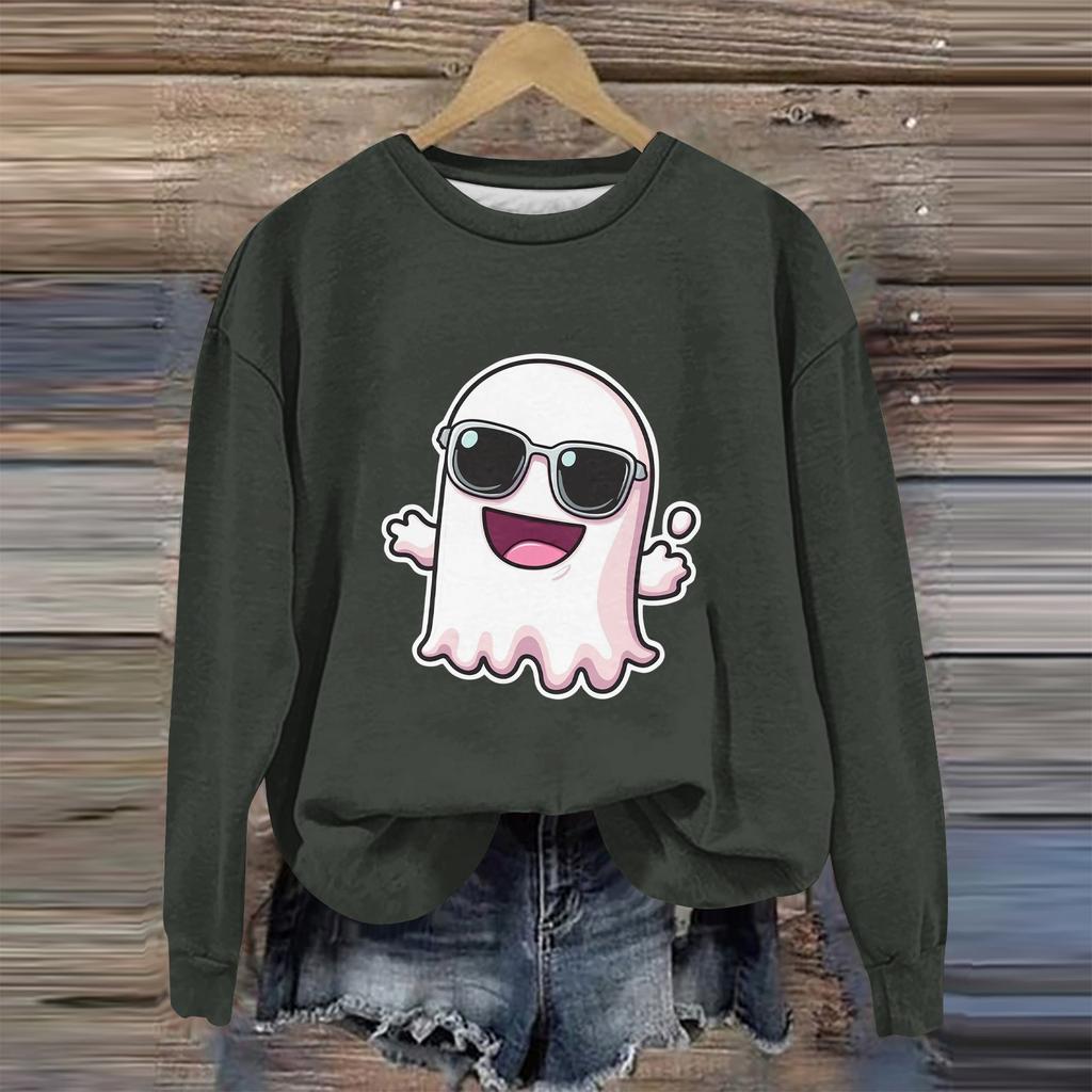 Women's Fashion Long Sleeve Halloween Print Round Neck Sweater Top