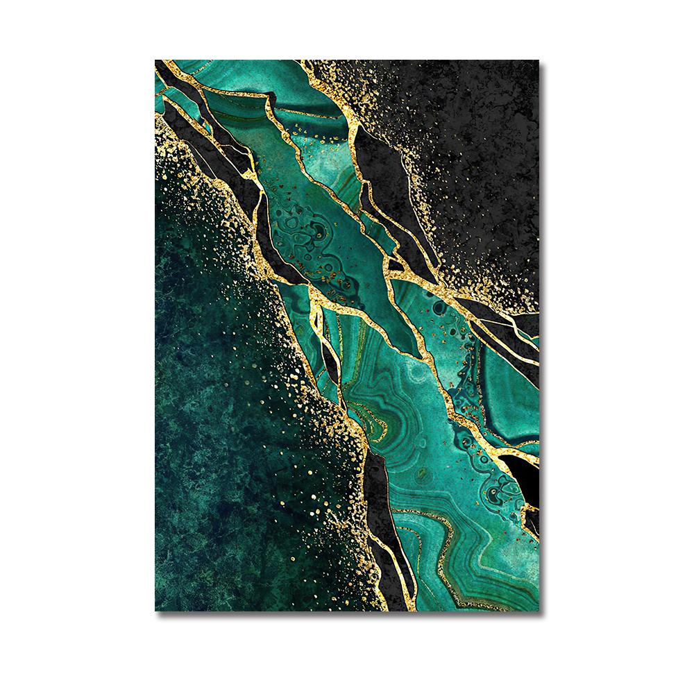 Nordic Abstrct Green Marble Texture Wall Art Canvas Painting Modern Golden Foil Poster Print Picutre for Living Room Decoration
