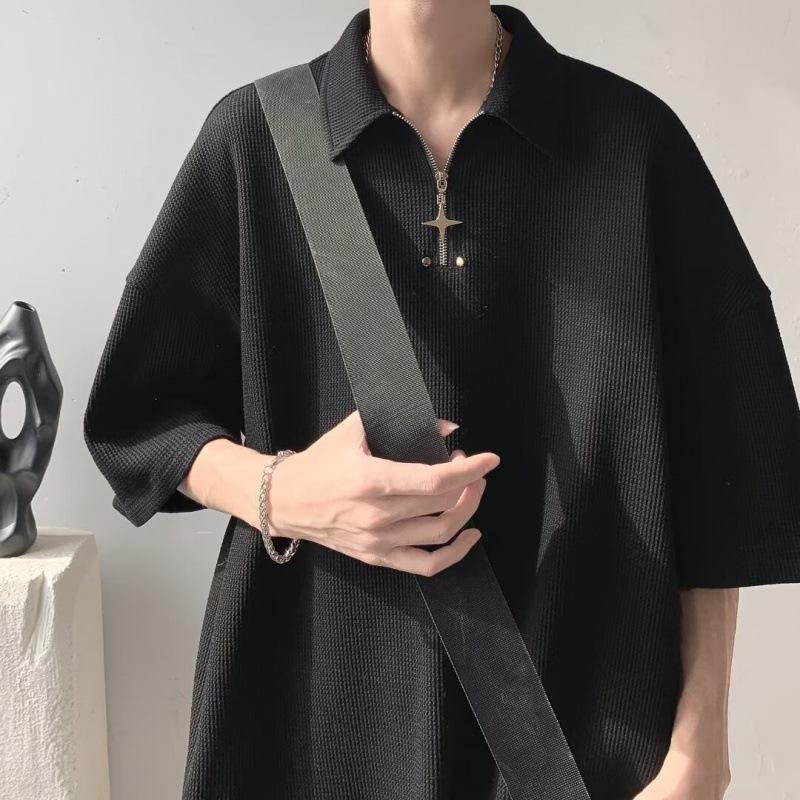 

Поло с коротким рукавом на лацканах Летняя футболка Корейская версия Свободная и универсальная футболка Топ 3XL чёрный