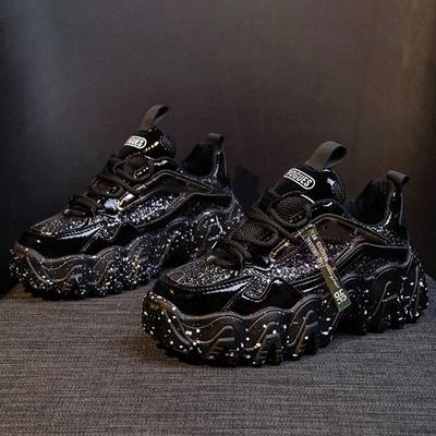 Women Shoes Reflective Chunky Sneakers Women Fashion Glitter Bling Vulcanized Shoes Woman Designer Platform Sneakers Shoes