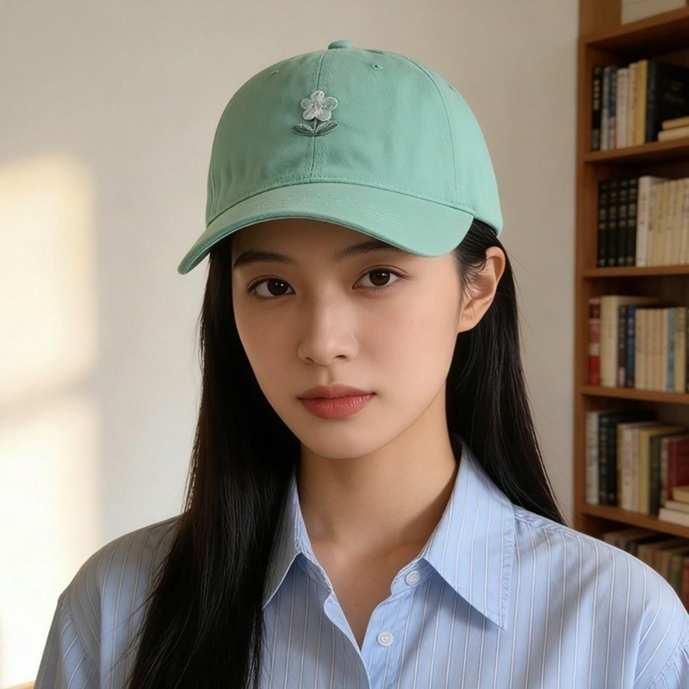 Solid Color Flower Baseball Cap Korean Style Sunshade Casquette Embroidered Peaked Hat  Women