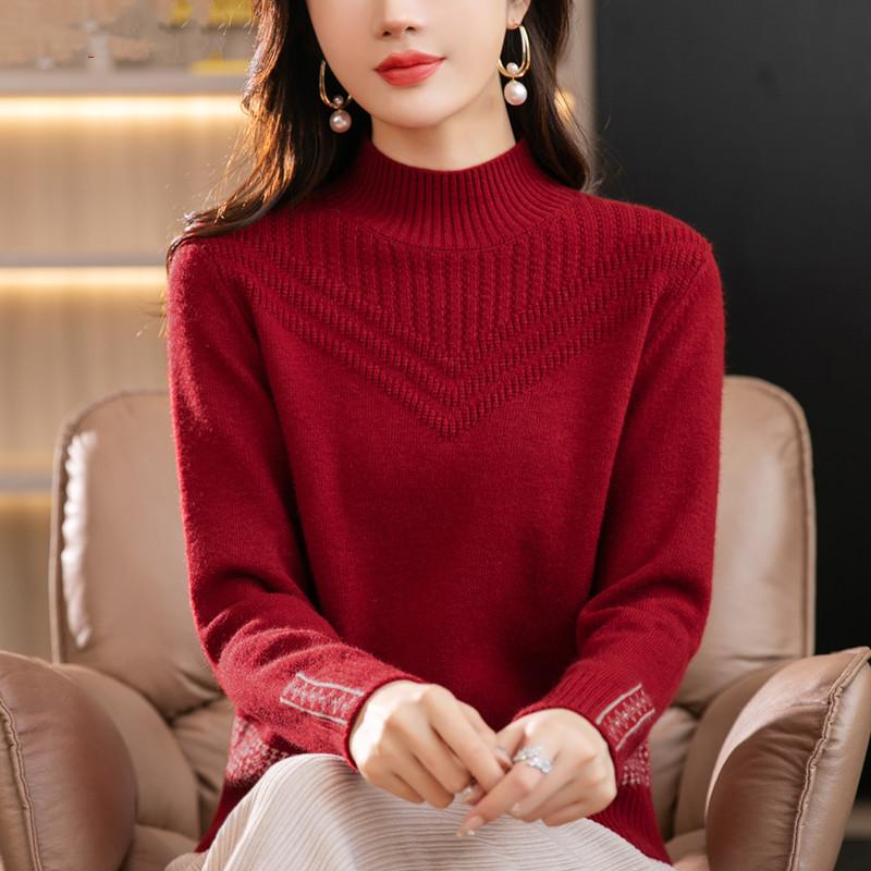 2024 New Autumn and Winter Knitted Sweaters Loose Pullover Mother's Bottoming Shirt Half Turtleneck Sweater for Women