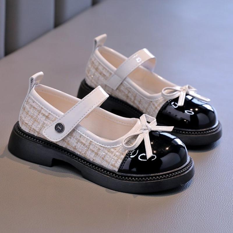 Spring Autumn Children's Leather Shoes with Bowknot Versatile Girls Fashion Mary Jane Shoes Causal Patchwork Kids Princess Shoes