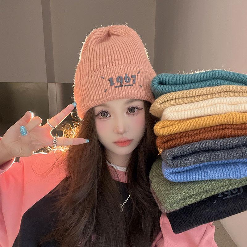 Women's Winter Warm Big Head Knitted Hat Korean Style Fashionable and Versatile Student Windproof Ear Protection Wool Hat
