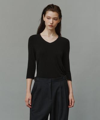 SIYAZU Sitp5313 Soft V-Neck Sleeve T-Shirt_Black