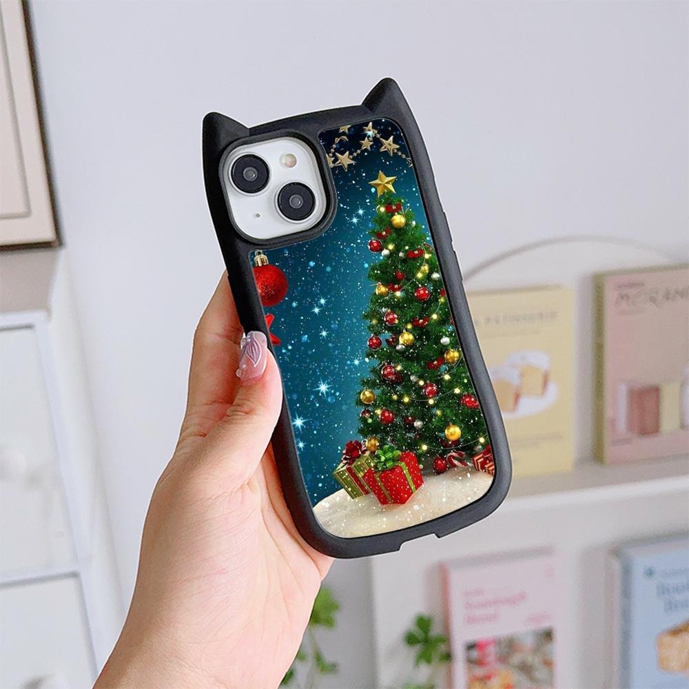 

Мягкий чехол для телефона с кошачьими ушками для iPhone 16 15 14 13 12 11 Pro Max TPU Anti-Drop Прозрачная акриловая задняя крышка NY41 Санта-Клаус Рождественская елка for iPhone 16 Pro Max