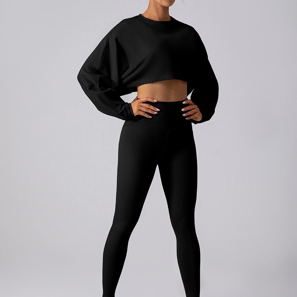 Women's Crew Neck Long Sleeve Crop Top Loose Fit Athletic T-Shirt Yoga Workout Blouse