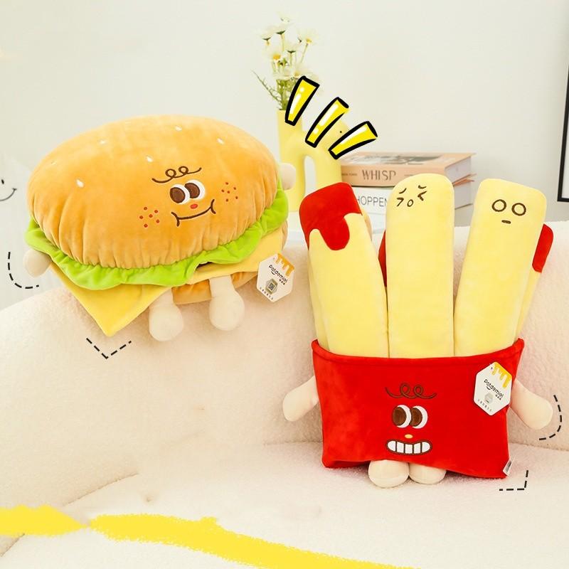 Creative Cartoon French Fry And Burger Plush Pillow Toy Super Soft Stuffed Animal Gift