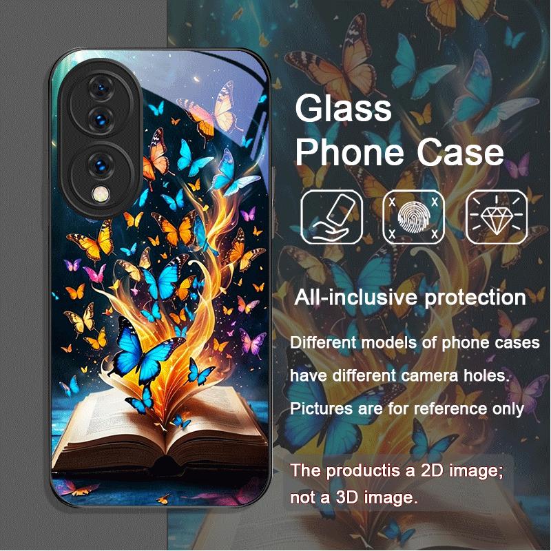 

Beautiful Forest Butterfly Book Printed Tempered Glass Phone Case for Huawei Honor 200 Lite 100 Pro 90 GT Magic 7 6 X8 X9 Cover Honor 60