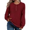 Women's Loose-Fitting Solid-Color Button-Up Long-Sleeved Round-Neck Pullover Knit Sweater Top