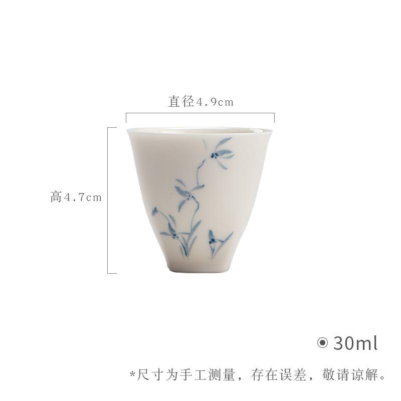 Ceramic Jade Clay Orchid Single Cup White Porcelain Chinese Style Kungfu Tea Cup Hand-painted Orchid Small Tea Cup