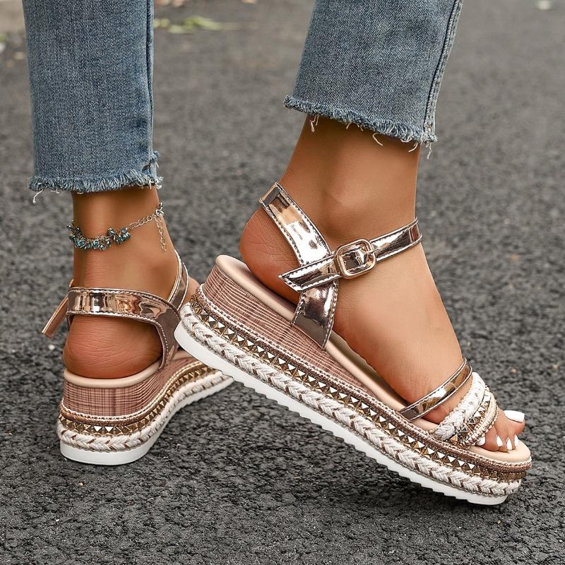 Summer Women's Platform Versatile Fashion Sandals New Round Toe Open Toe One Strap Non-slip Wear-resistant Wedge Sandals