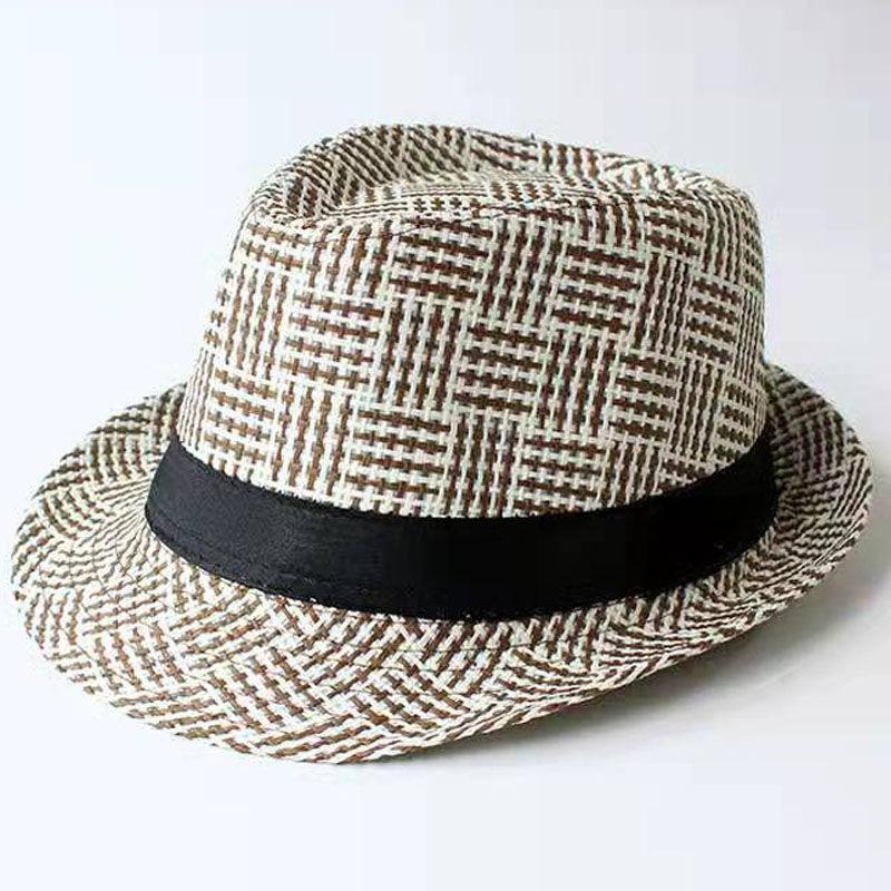 Summer Straw Hat Men's Outdoor Sun Hat Breathable Beach Hat British Performance Jazz Hat Children's Gentleman's Top Hat