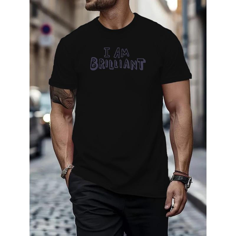 

I AM BRILLIANT Printed men s short-sleeve T-shirt, can be worn in summer, comfortable and breathable 4XL чорний