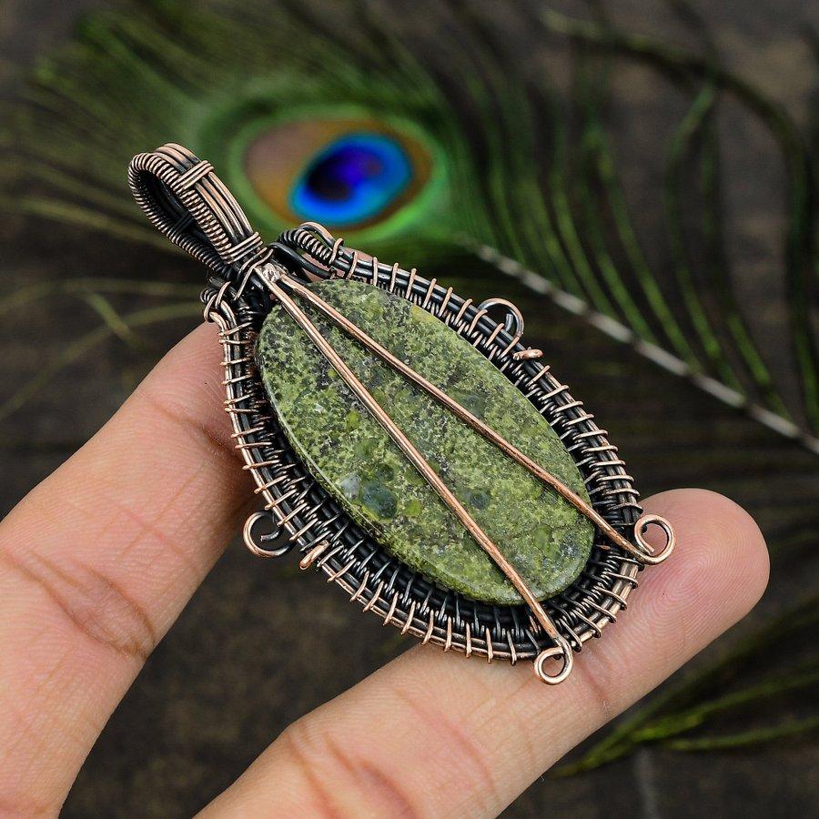 Dragon Jasper Handmade Copper Wire Wrap Jewelry Pendant 2.84" J0g51