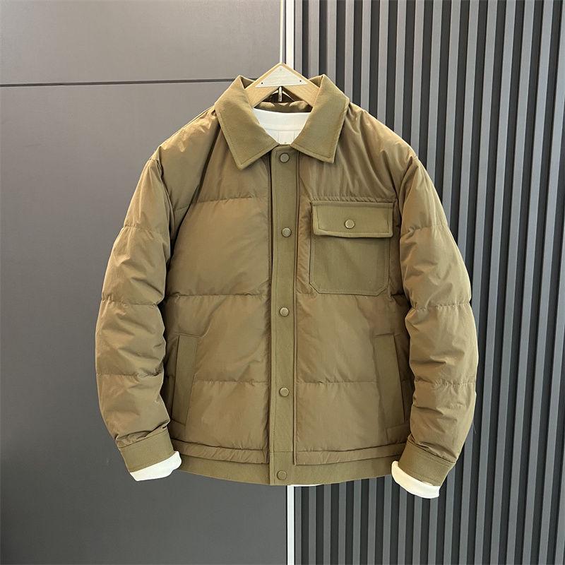 

2025 Men s Korean Style Lightweight Winter Down Jacket with Casual Lapel and Flap Decoration 3XL 82.5-92.5 kg