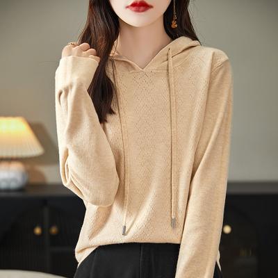 Spring and Autumn New Hooded Knitted Sweater Women's Hoodie Loose and Skinny Versatile Top Wear Inside and Outside Bottom Shirt